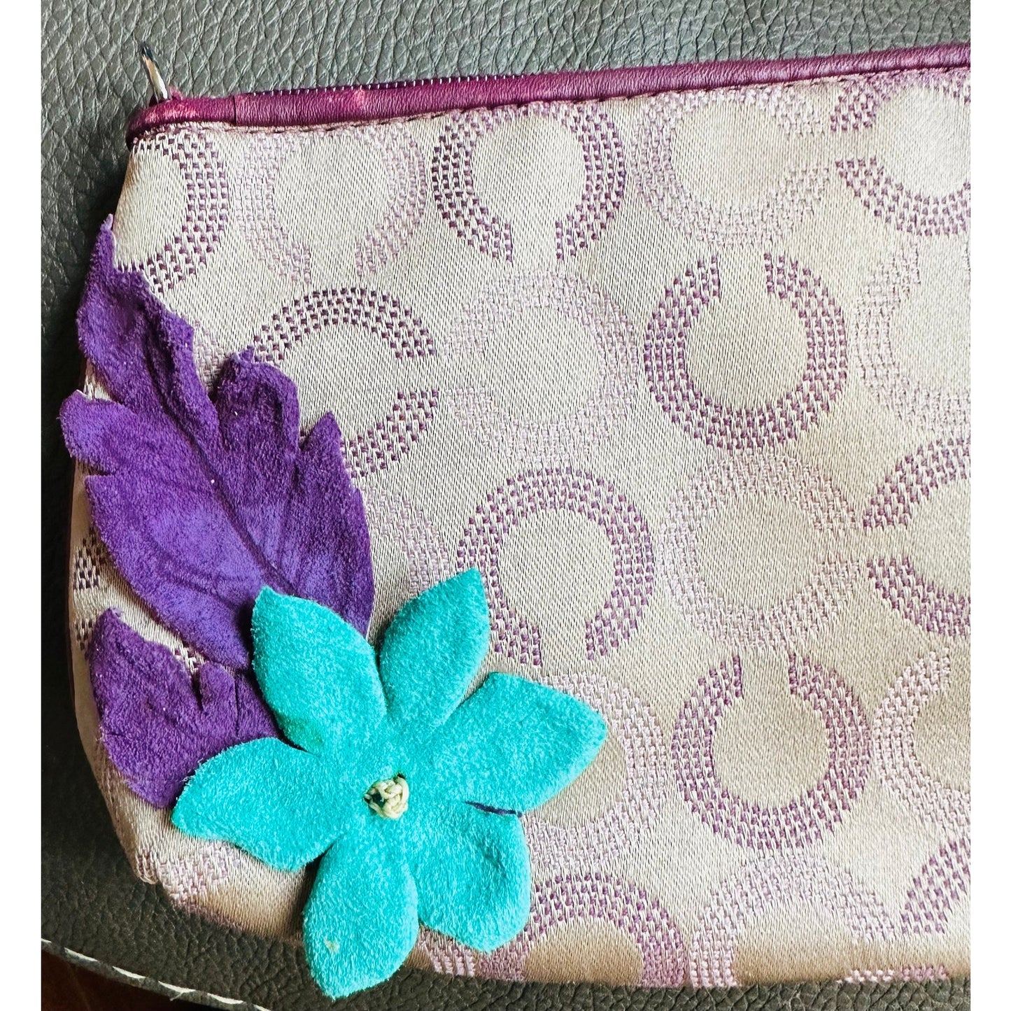 Coach Wristlet with suede flowers. Upstyled . 9.25 × 5.5