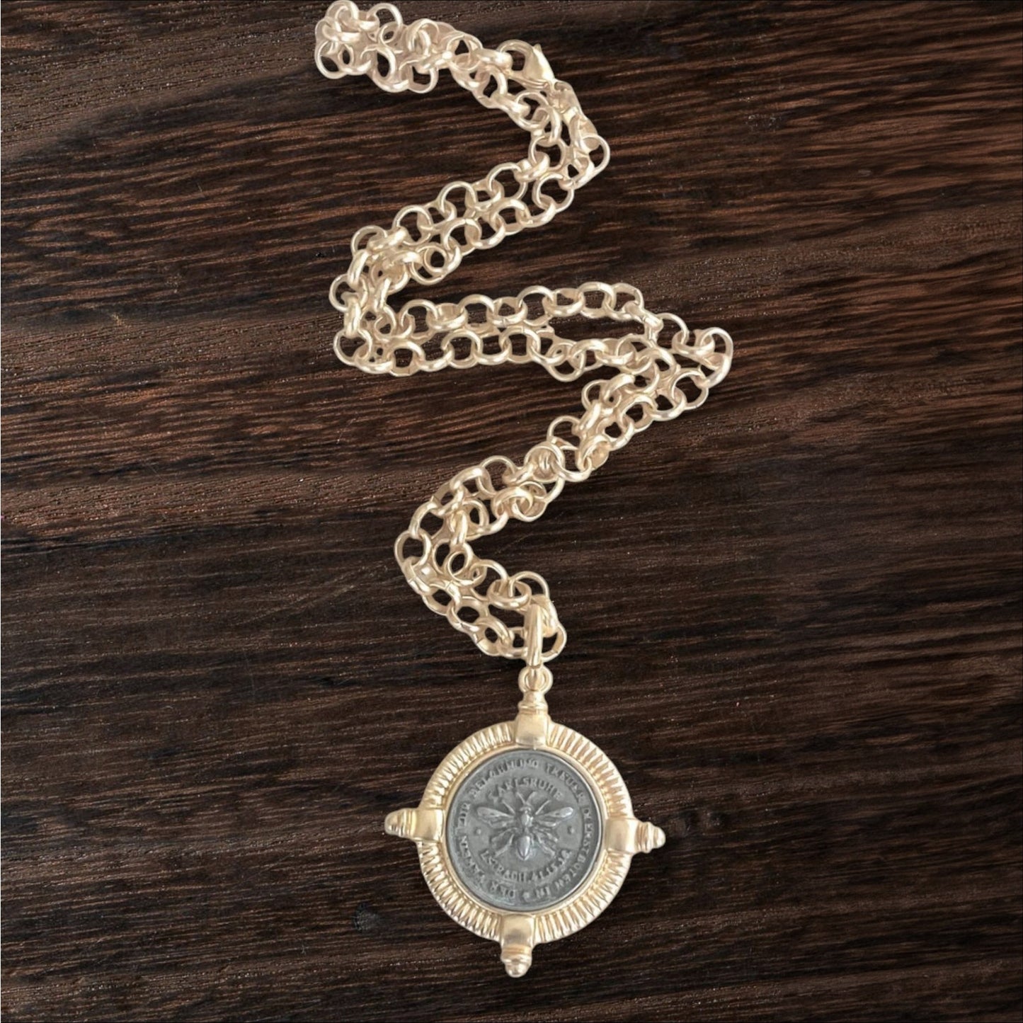 Matte Gold Horse Coin Necklace • Equestrian Jewelry • Adjustable 19" Rolo Chain