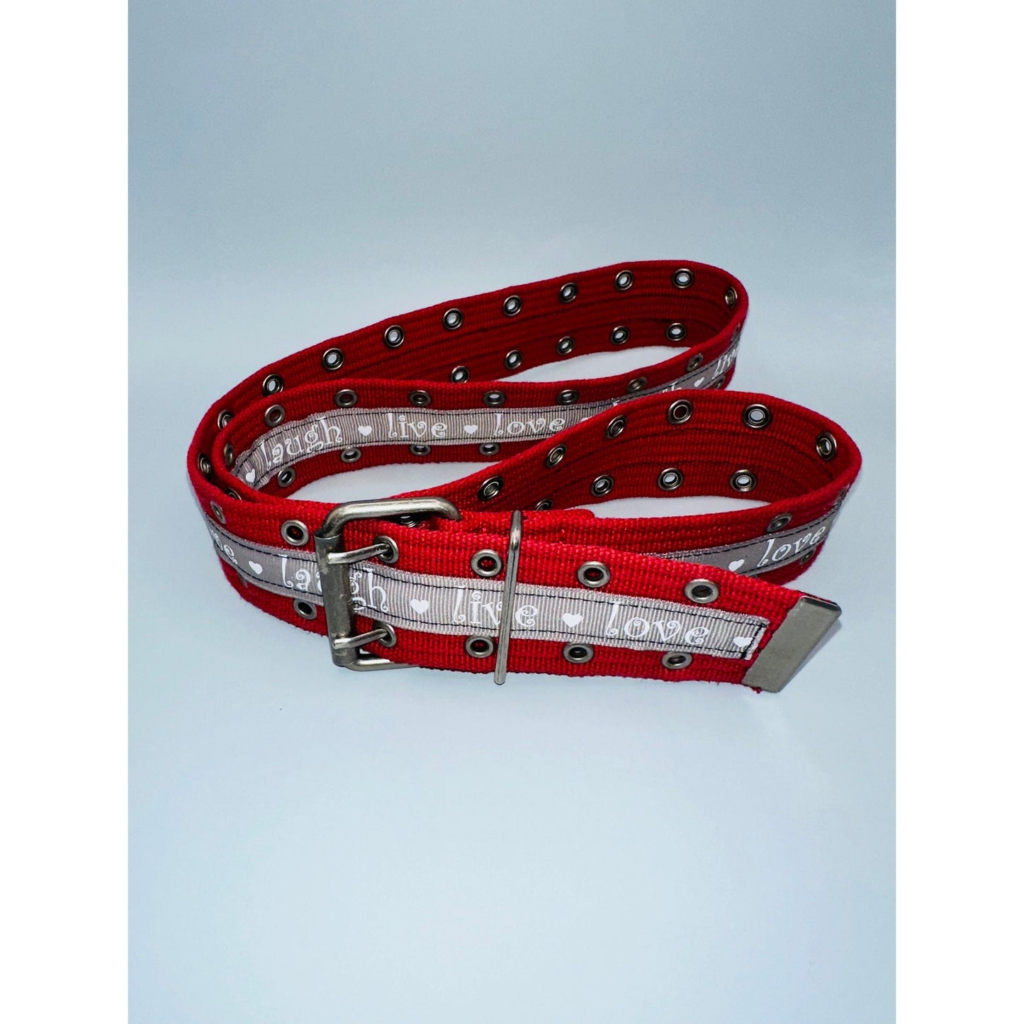 Live love laugh red and grey cargo belt, adjustable 49.5” 1.5”