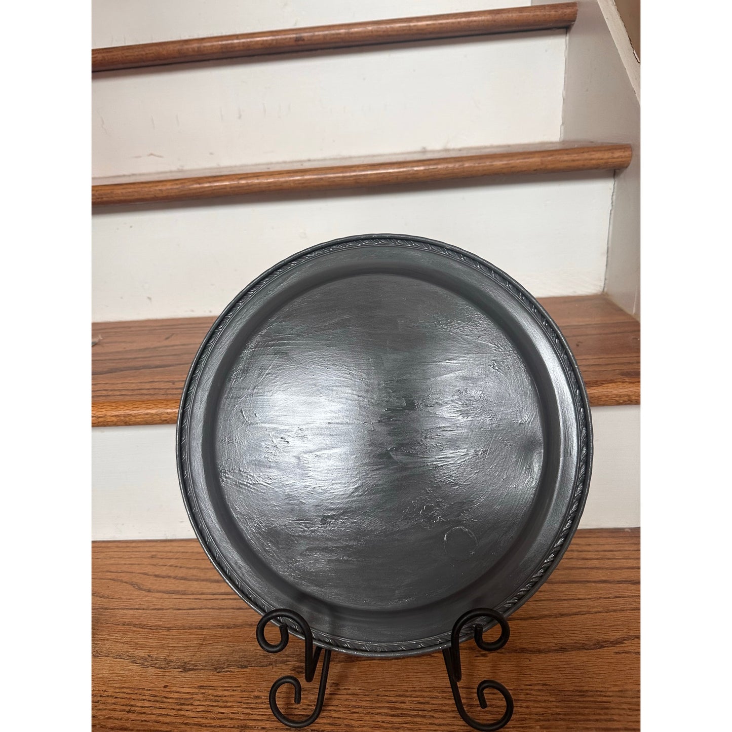 Upstyled Silver Serving Tray w/ Gunmetal Snaffle Bit Handles – Hand Painted Fleur-de-Lis | Equestrian Decor