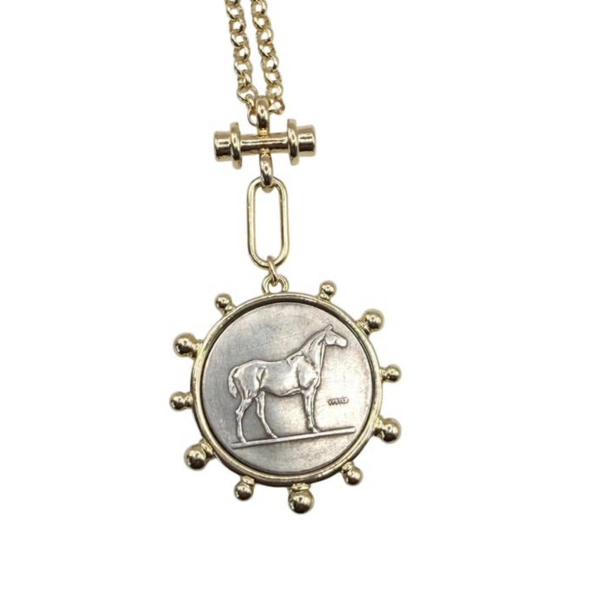 Horse Coin Necklace | French Inspired Pendant| Vintage Equestrian Statement