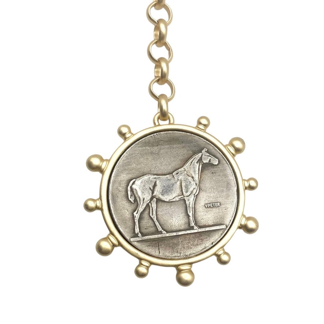 Greek horse coin necklace boutique Horse jewelry