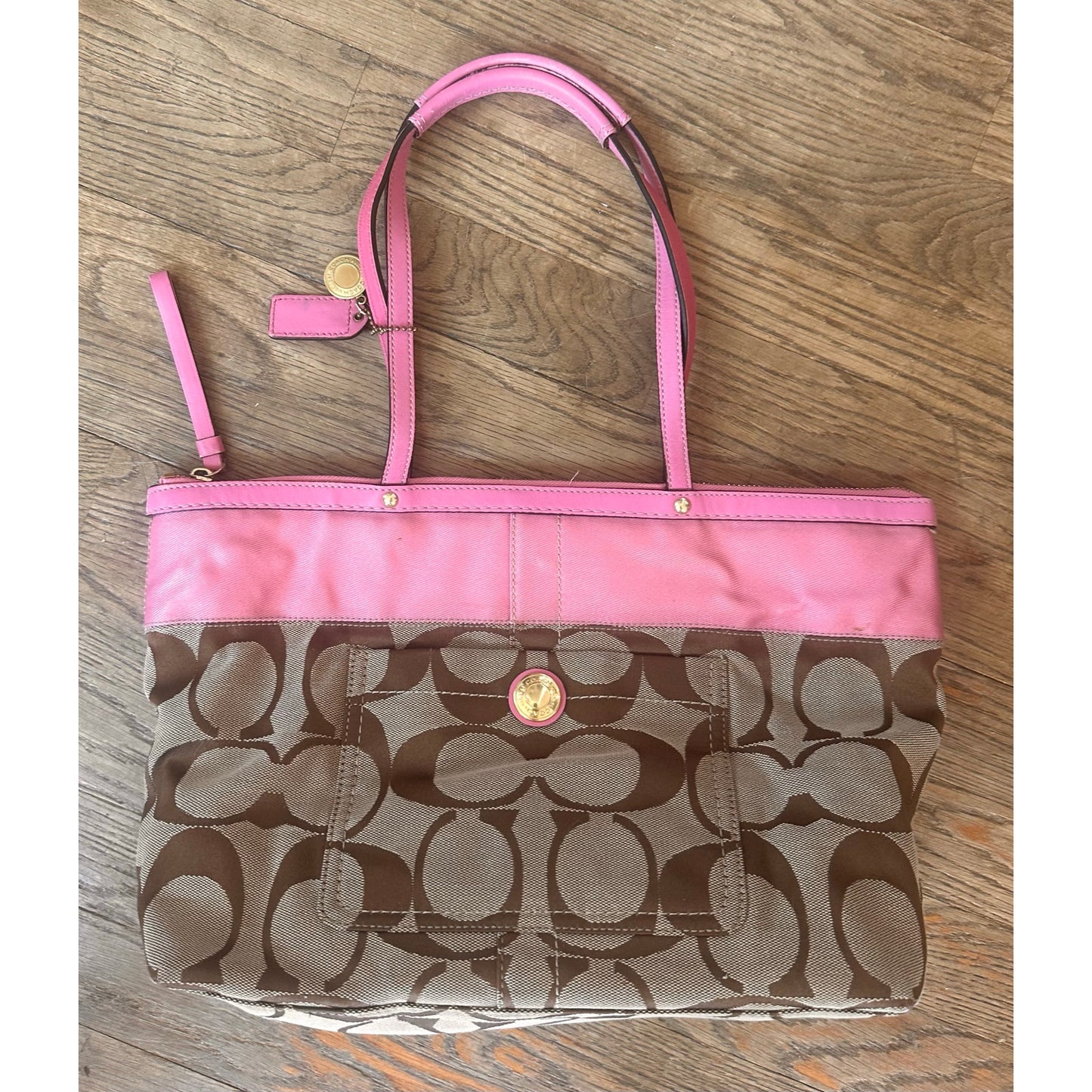 Upstyled Coach 11691 Pink Graphic Tote Hand Painted