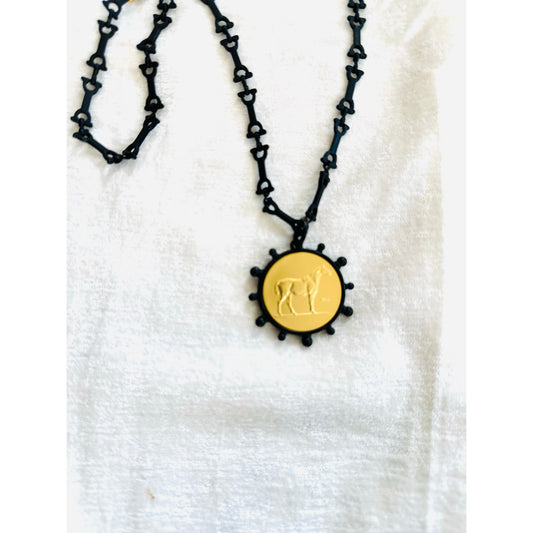 Black and Gold Intaglio Necklace 24” equestrian horse bit chain.  Stunning and beautiful