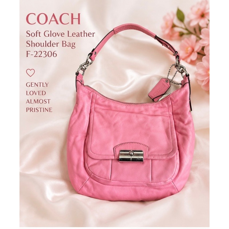 Coach Pink Soft Glove Leather Shoulder Bag F22306 Authentic Leather Purse