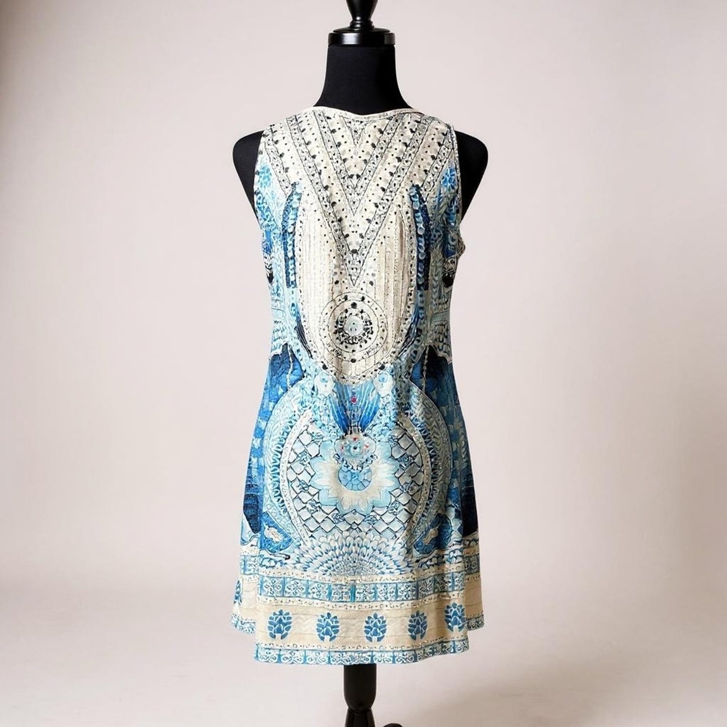 Elegant Blue and White Sleeveless Dress