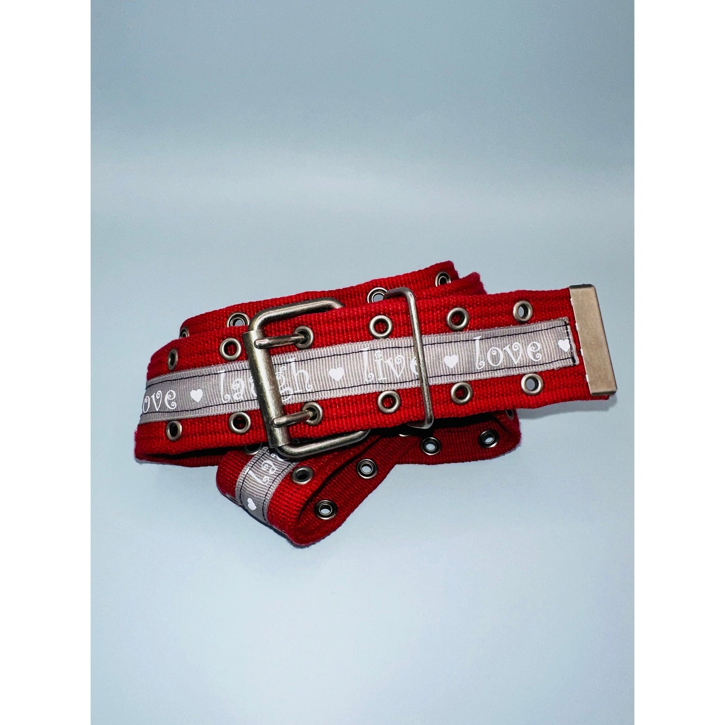 Live love laugh red and grey cargo belt, adjustable 49.5” 1.5”