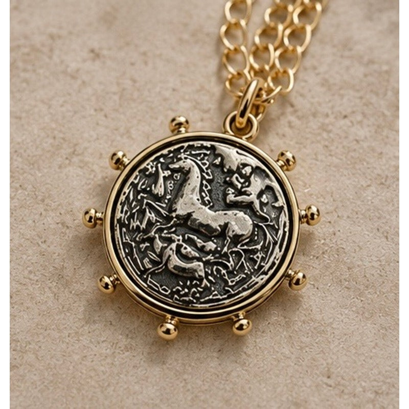 Equestrian Inspired Coin Pendant Necklace – 30” Adjustable Layering Chain