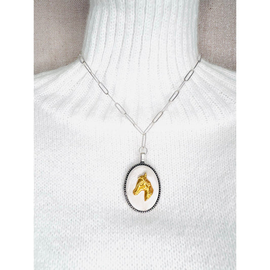 Hand Drawn Horse Intaglio Necklace | One of a Kind Equestrian Pendant | Kentucky Made Gift for Horse Love