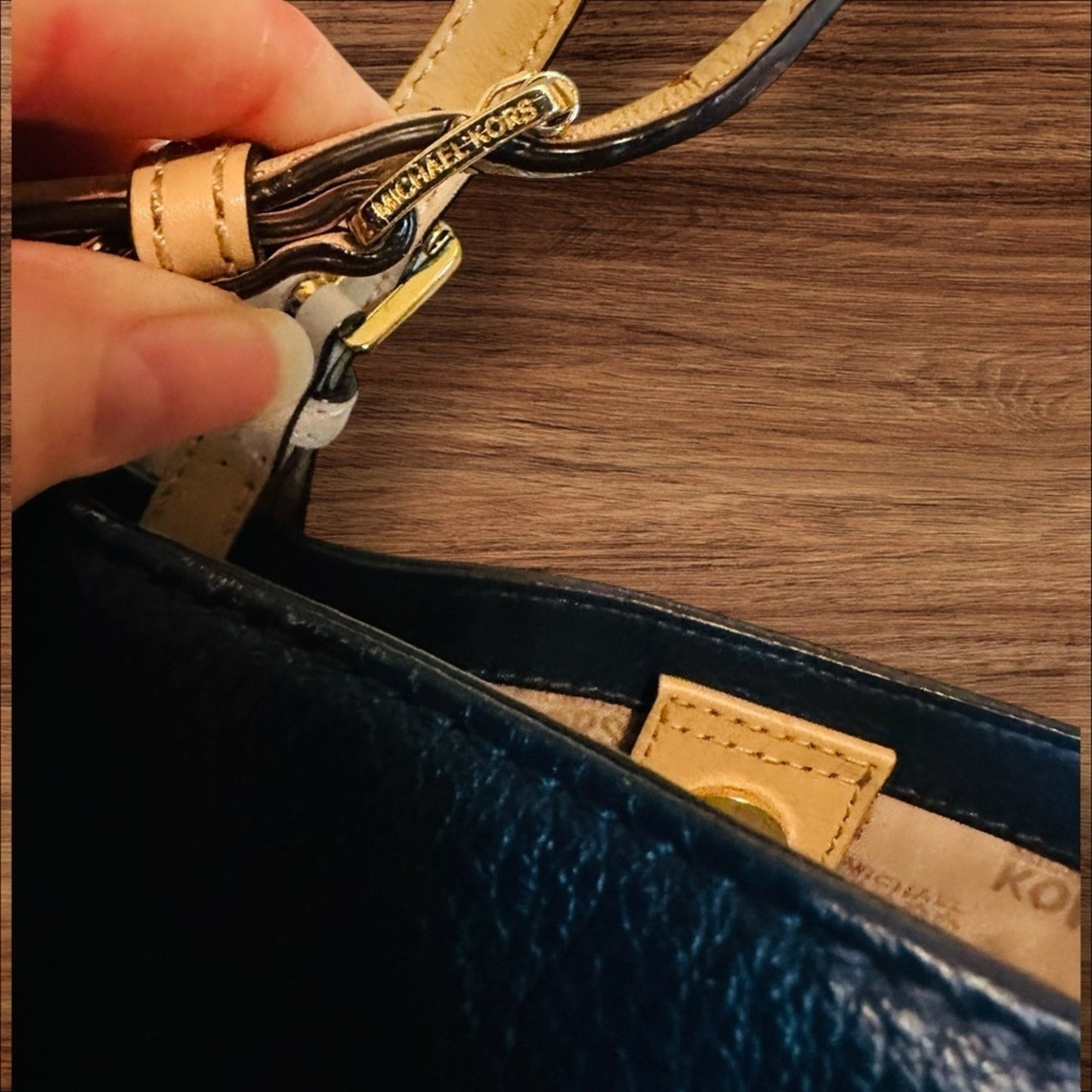 Michael Kors Blue and Tan Tote Bag with Signature Charm