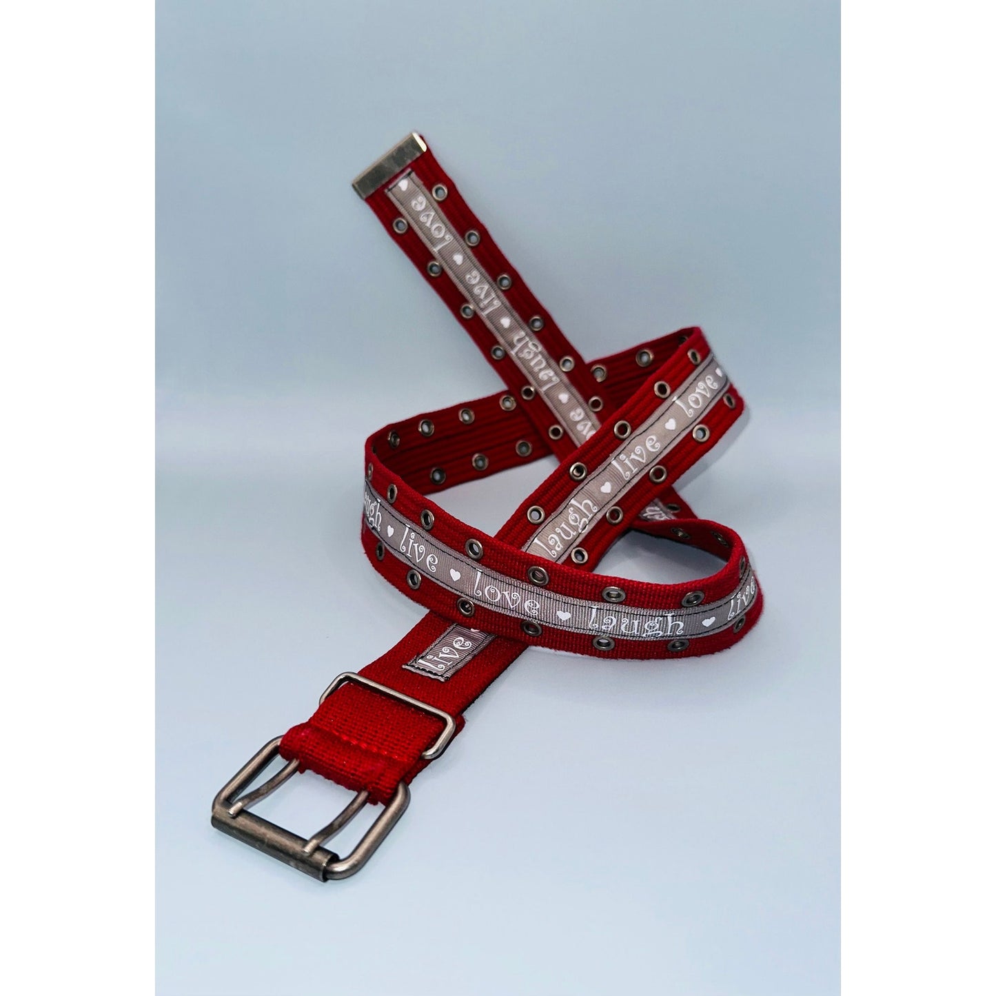 Live love laugh red and grey cargo belt, adjustable 49.5” 1.5”