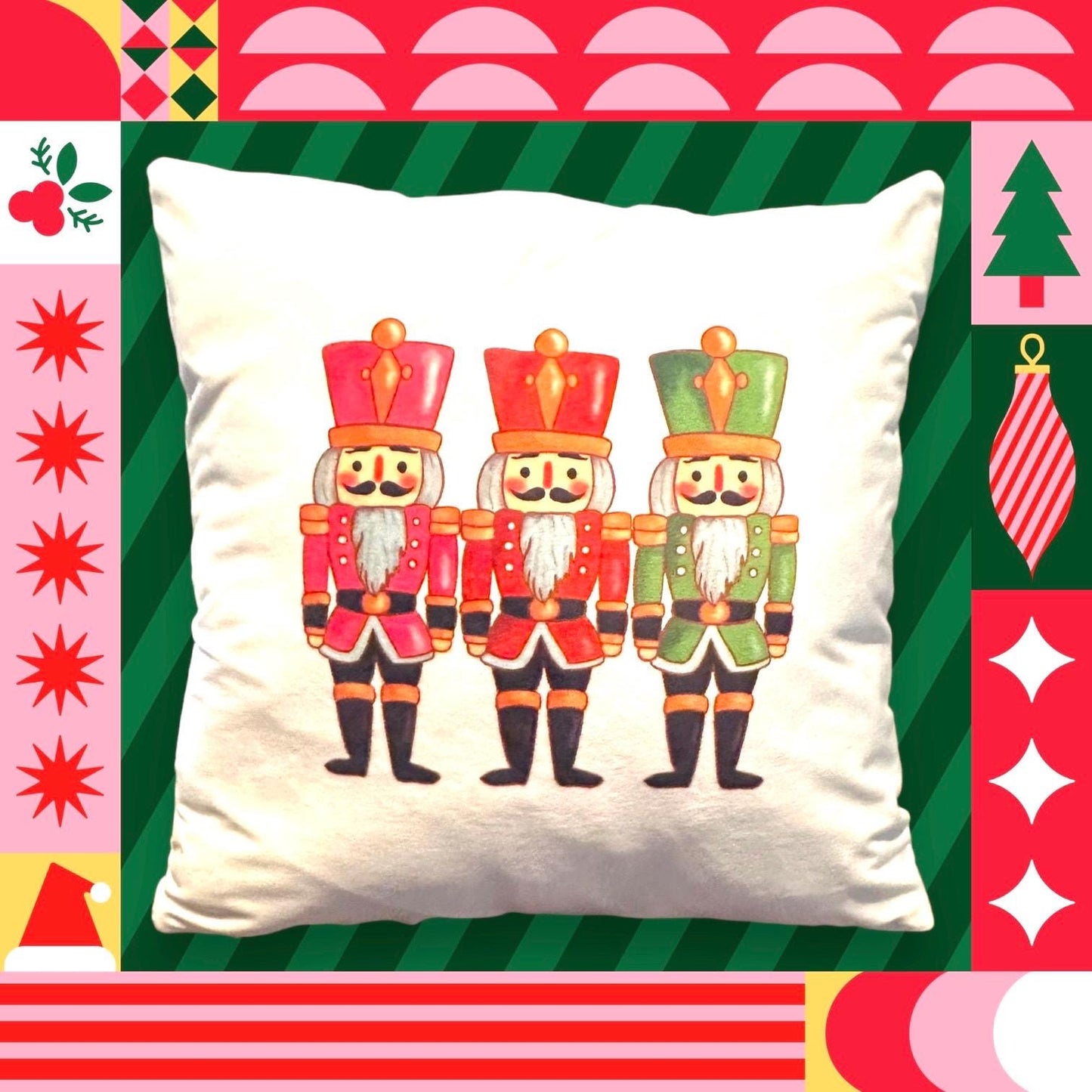 Farmhouse simple winter  pillow in 16 x 16 soft velour. This one delights with NutCrackers . Cover only