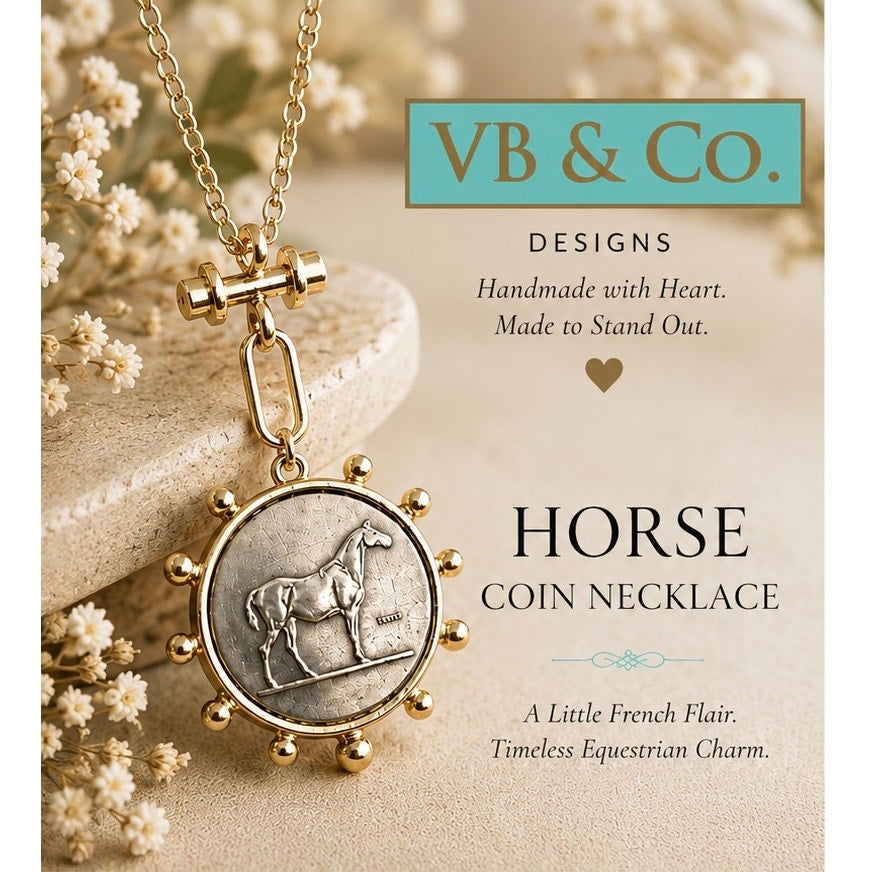 Horse Coin Necklace | French Inspired Pendant| Vintage Equestrian Statement
