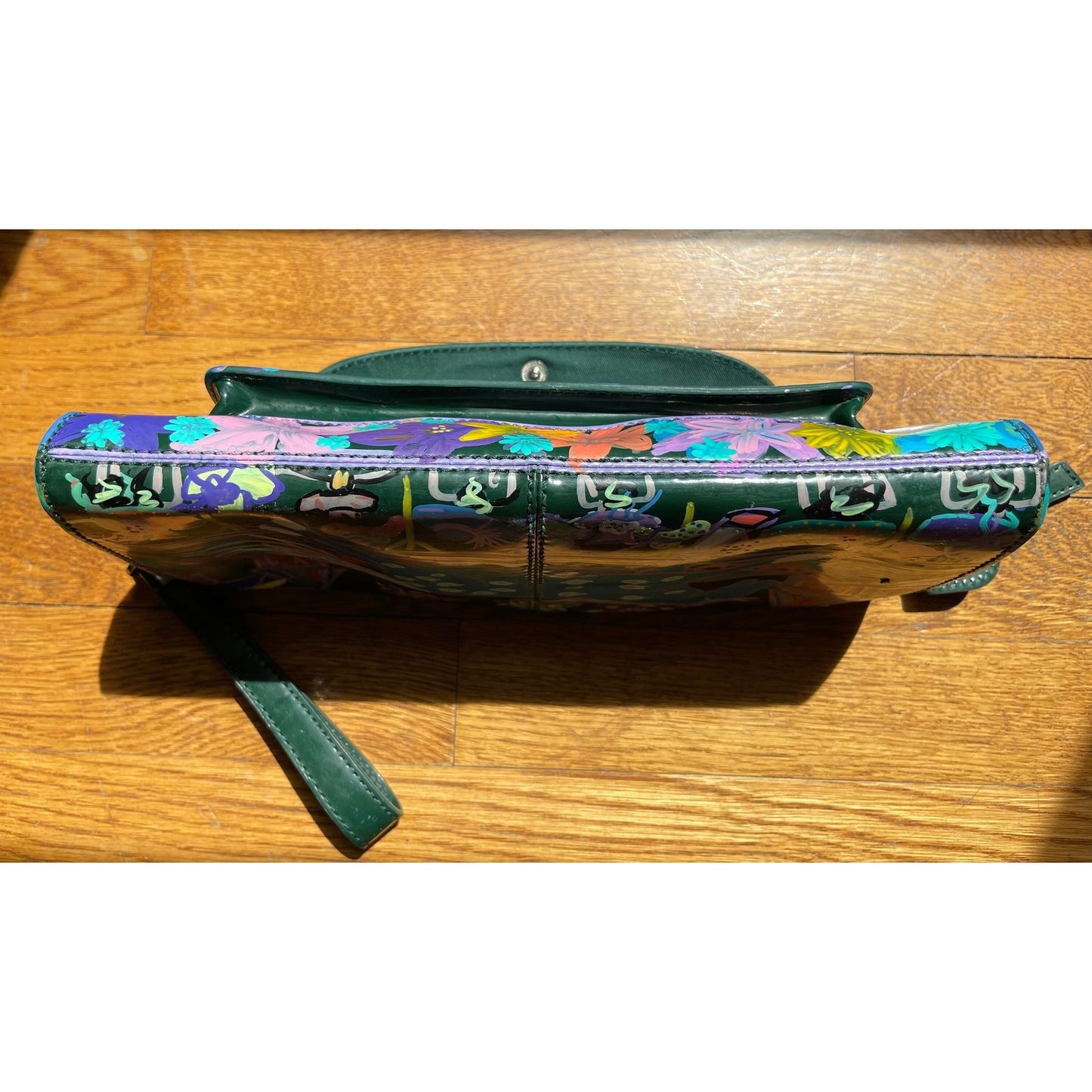 Talbots Genuine Leather heather green clutch hand painted one of a kind.