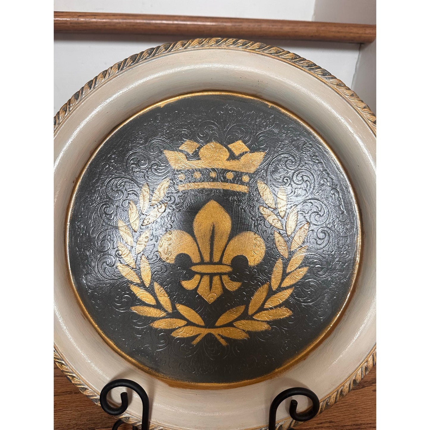 Upstyled Silver Serving Tray w/ Gunmetal Snaffle Bit Handles – Hand Painted Fleur-de-Lis | Equestrian Decor