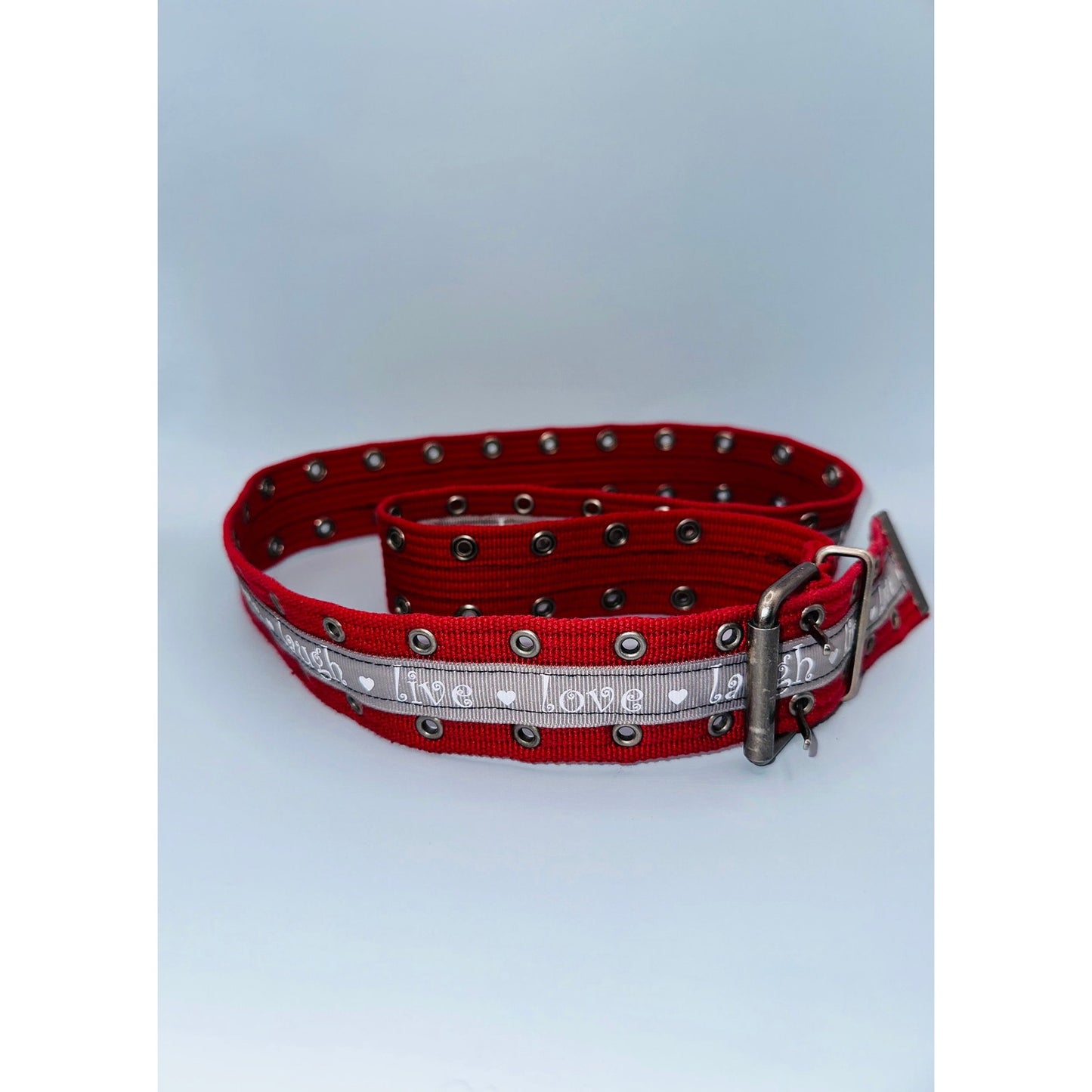 Live love laugh red and grey cargo belt, adjustable 49.5” 1.5”