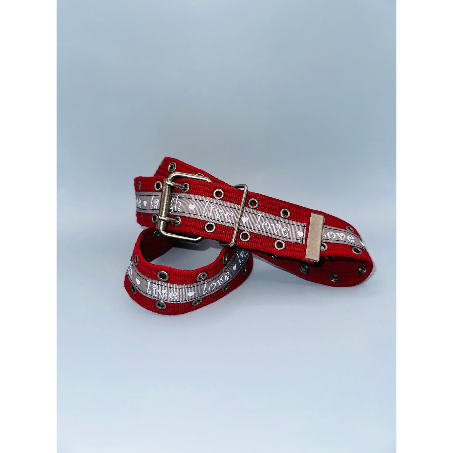 Live love laugh red and grey cargo belt, adjustable 49.5” 1.5”