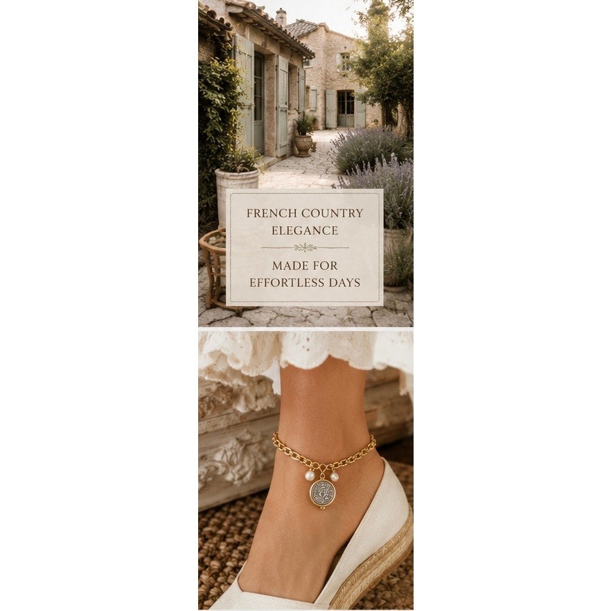 Equestrian Coin Anklet or Bracelet (adjustable) freshwater pearl, horse/greek
