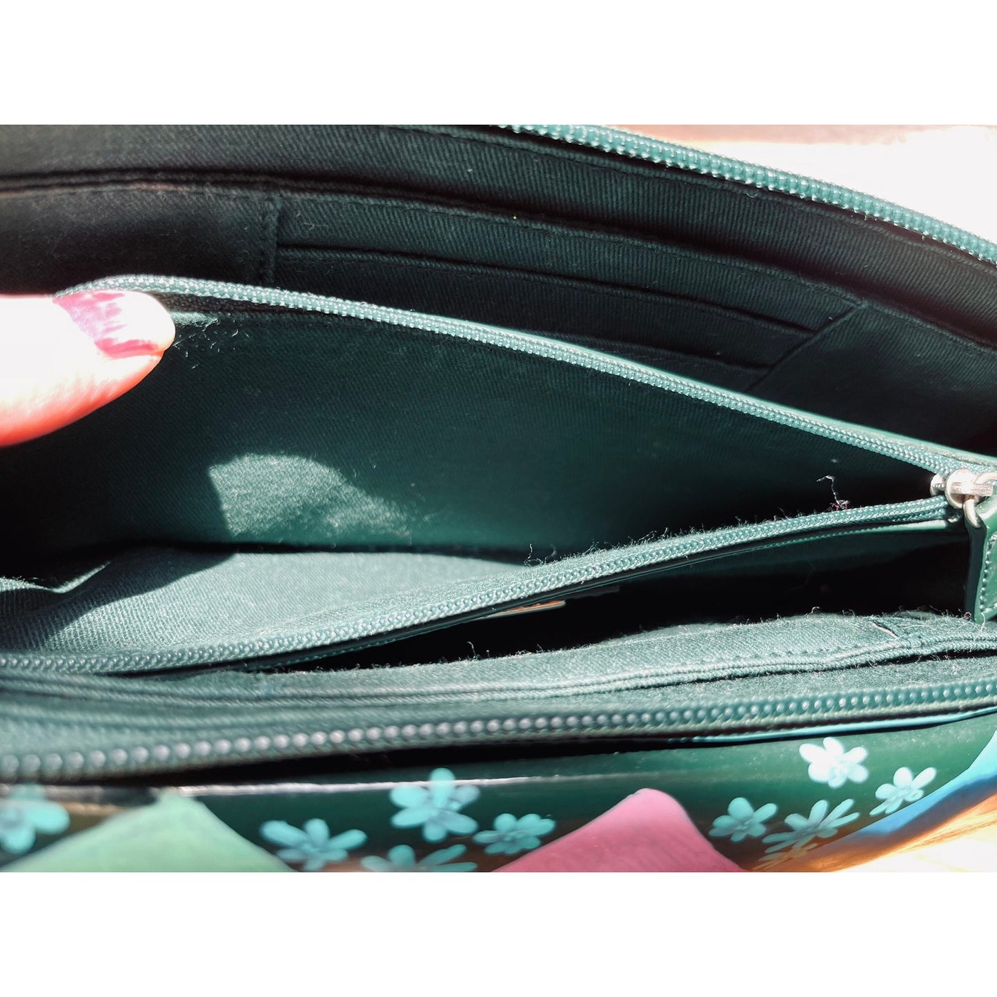 Talbots Genuine Leather heather green clutch hand painted one of a kind.