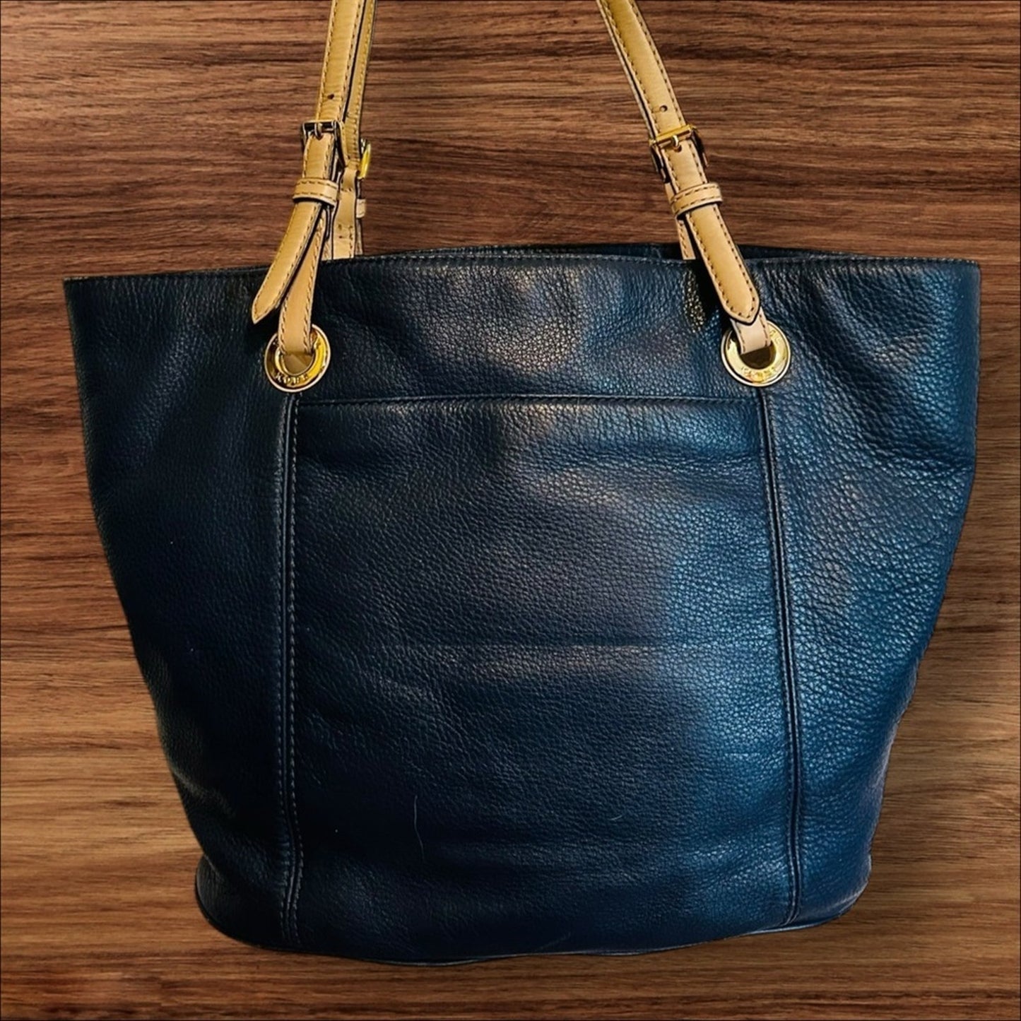 Michael Kors Blue and Tan Tote Bag with Signature Charm