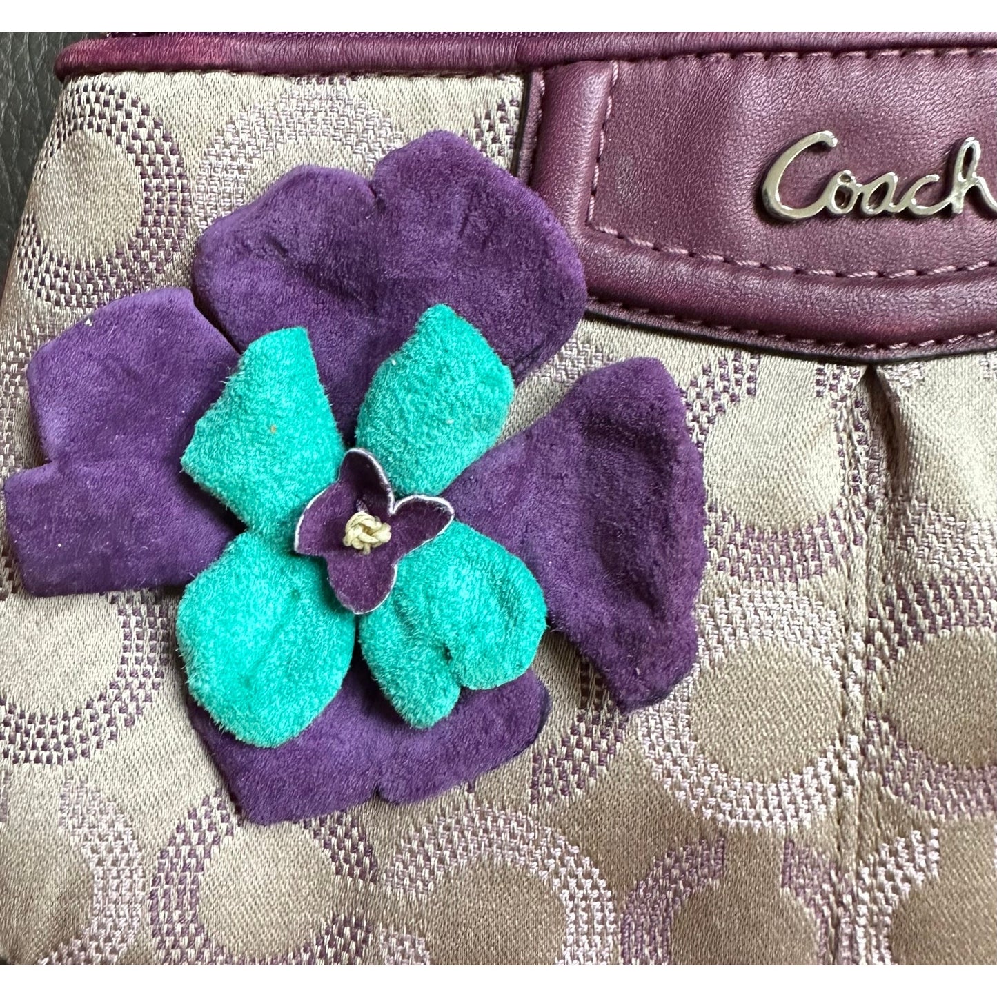 Coach Wristlet with suede flowers. Upstyled . 9.25 × 5.5