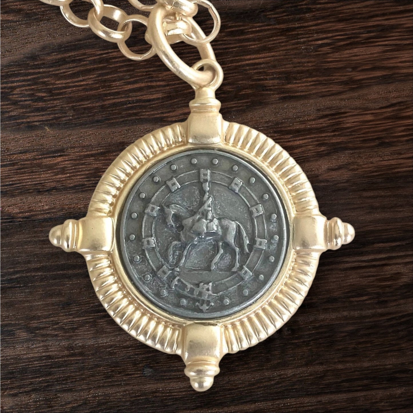 Matte Gold Horse Coin Necklace • Equestrian Jewelry • Adjustable 19" Rolo Chain