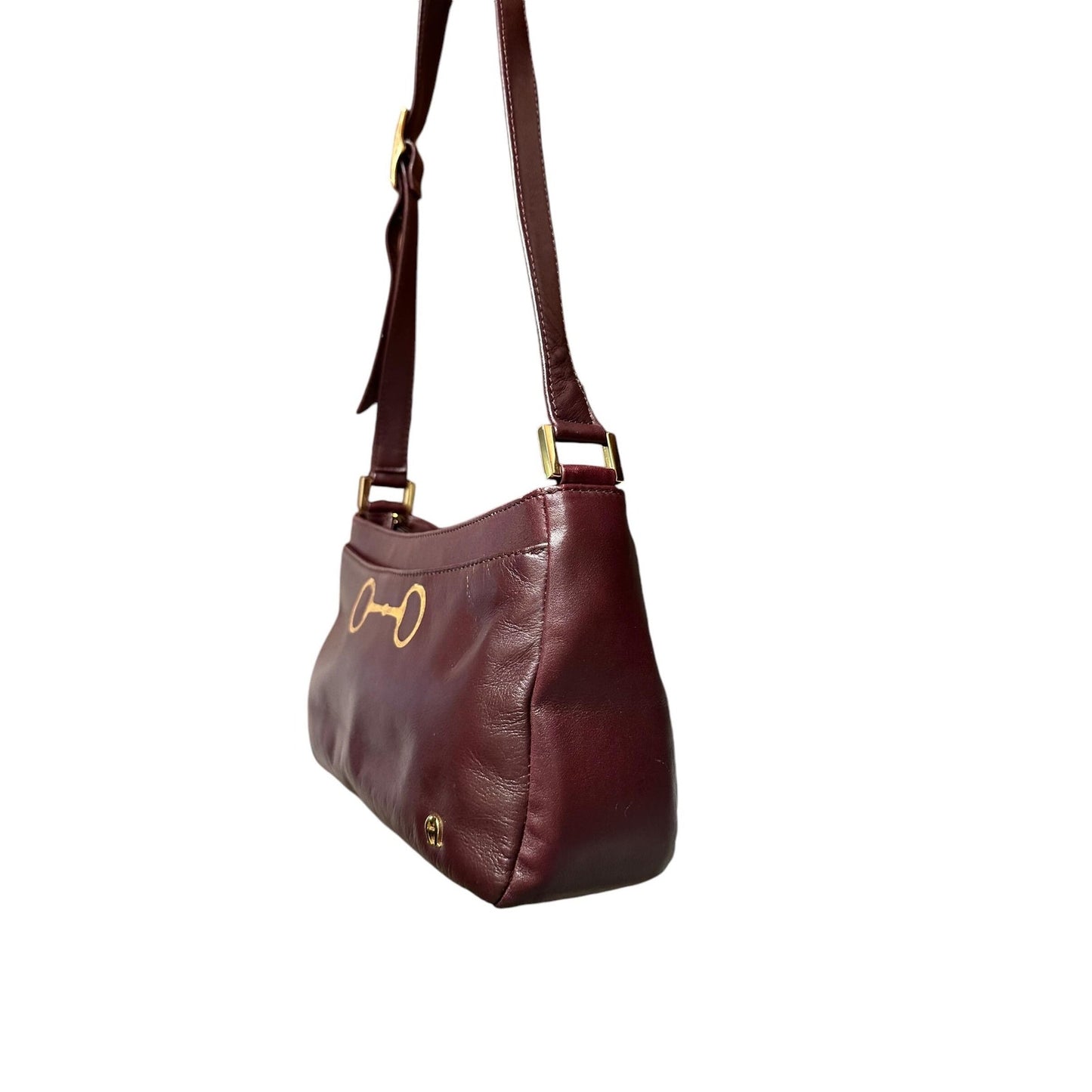 Etienne Aigner supple leather baguette with gold equestrian snaffle bit onlay. EUC and Upstyled