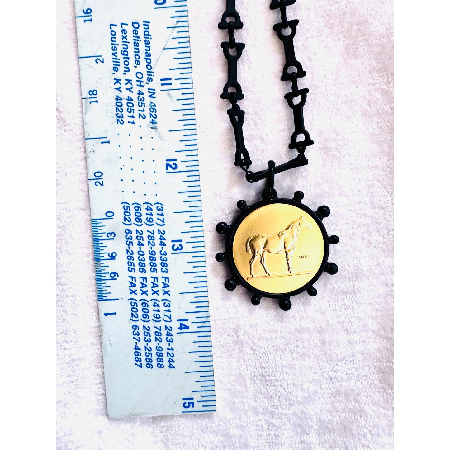 Black and Gold Intaglio Necklace 24” equestrian horse bit chain.  Stunning and beautiful