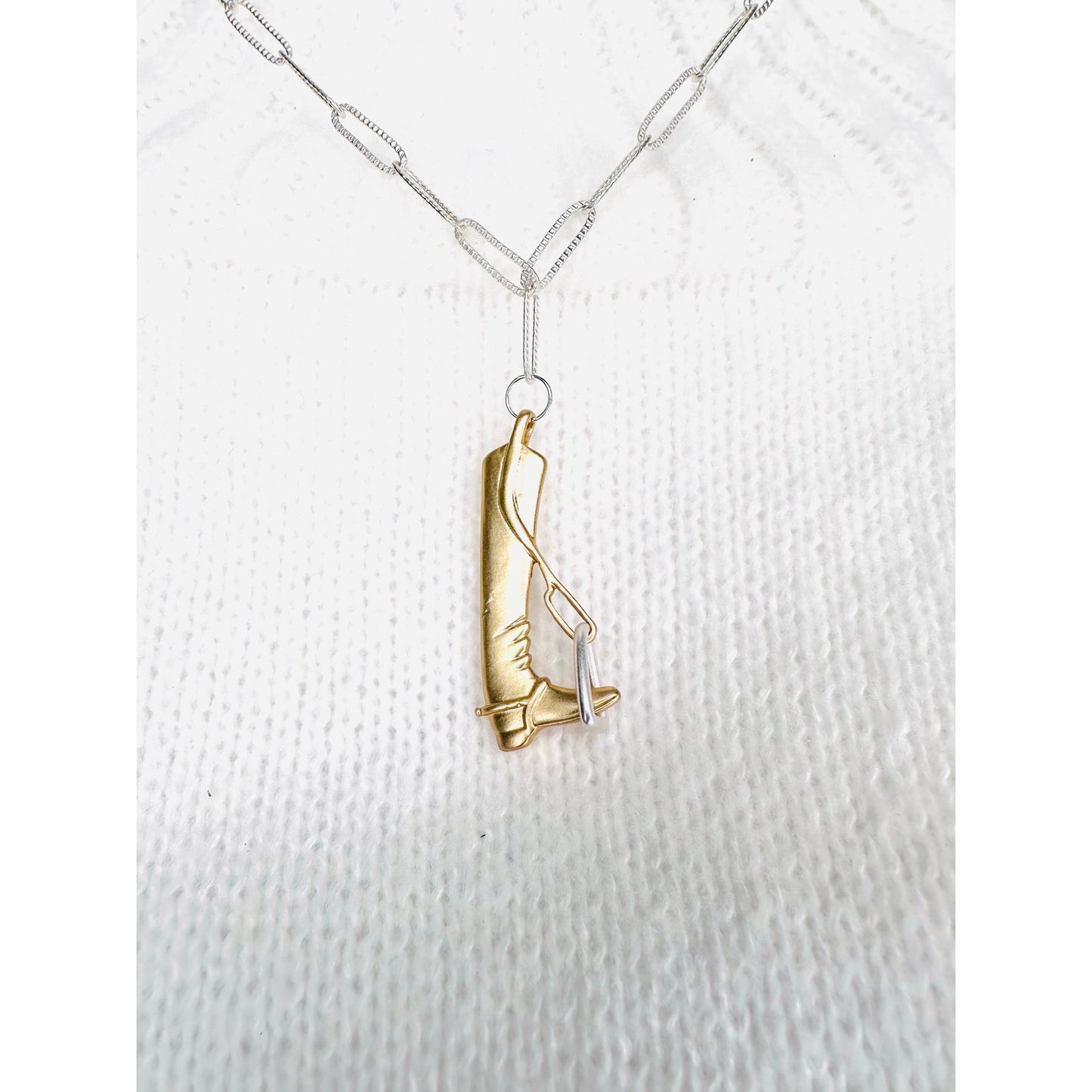Handmade Equestrian Boot Necklace | Matte Gold & Silver | 16” Chain | Horse Lover Jewelry
