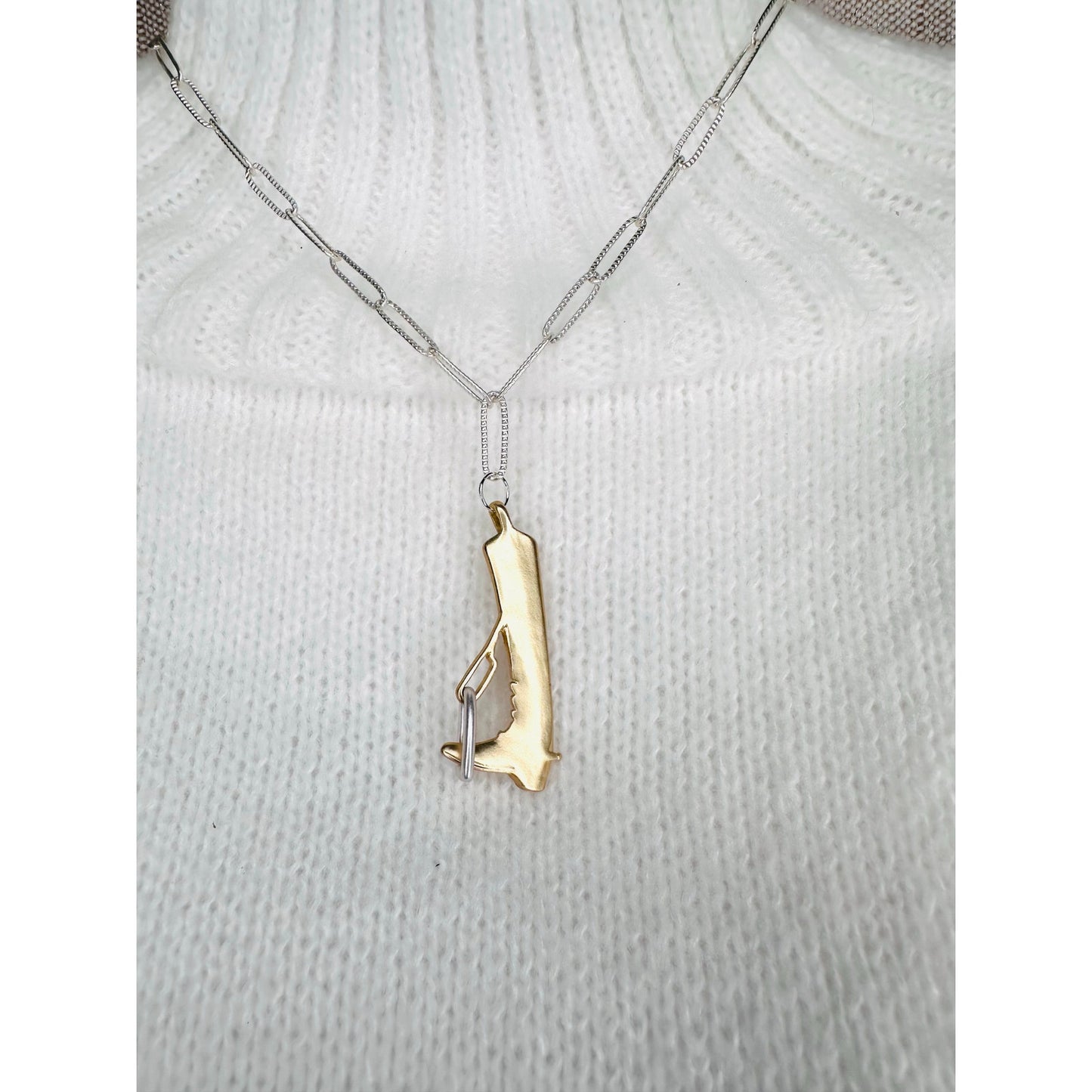 Handmade Equestrian Boot Necklace | Matte Gold & Silver | 16” Chain | Horse Lover Jewelry