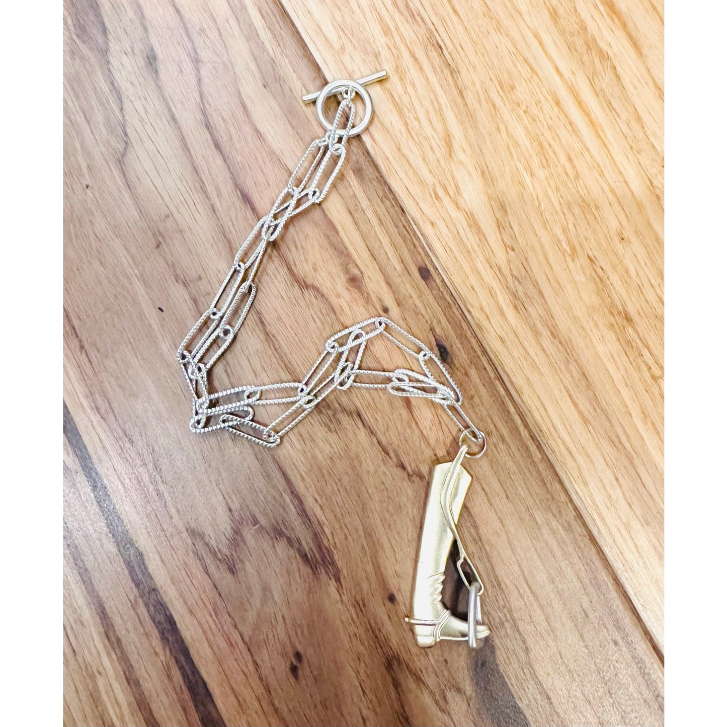 Handmade Equestrian Boot Necklace | Matte Gold & Silver | 16” Chain | Horse Lover Jewelry