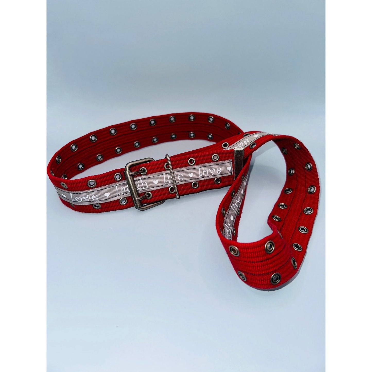 Live love laugh red and grey cargo belt, adjustable 49.5” 1.5”