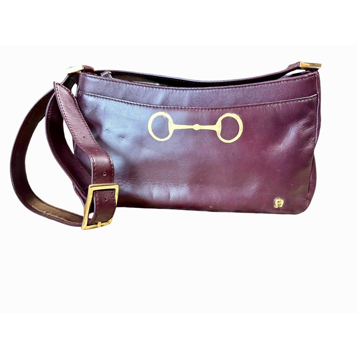 Etienne Aigner supple leather baguette with gold equestrian snaffle bit onlay. EUC and Upstyled