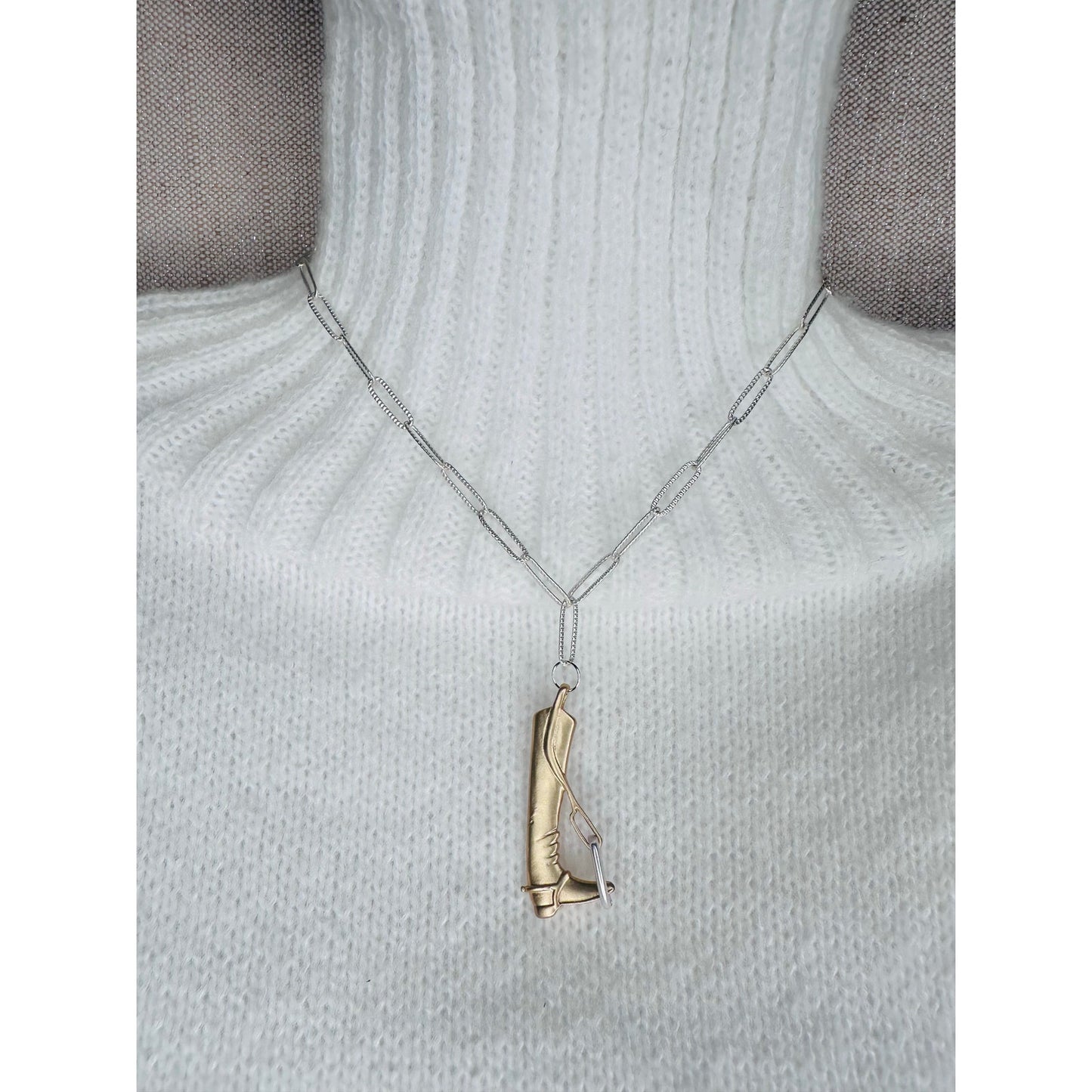 Handmade Equestrian Boot Necklace | Matte Gold & Silver | 16” Chain | Horse Lover Jewelry