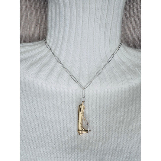 Handmade Equestrian Boot Necklace | Matte Gold & Silver | 16” Chain | Horse Lover Jewelry