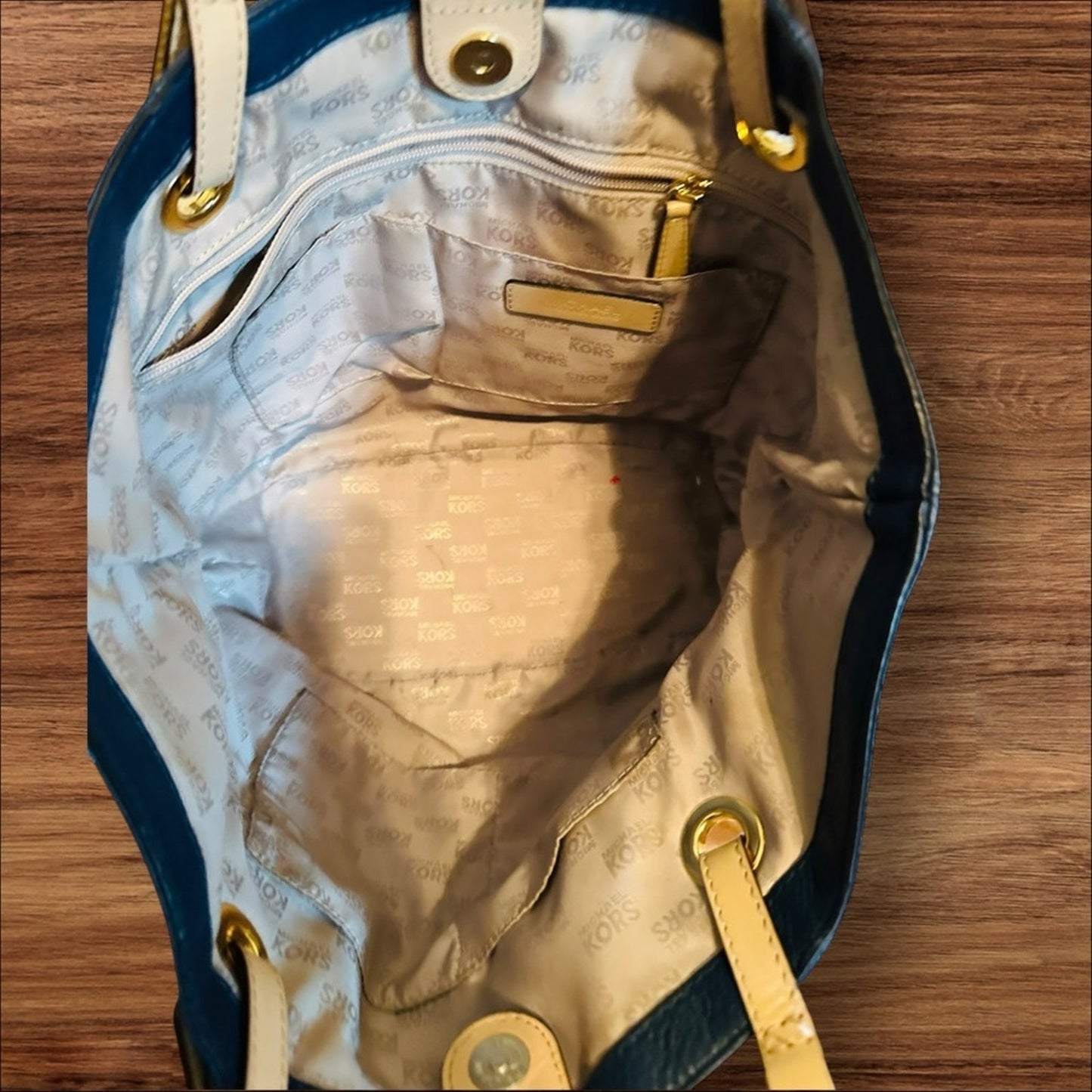 Michael Kors Blue and Tan Tote Bag with Signature Charm