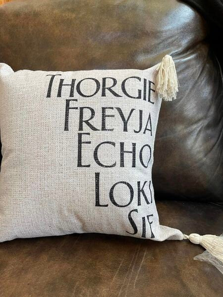 Welcome to our Farm or home pillow, custom burlap look with tassels, add family, pet names on the back as well as est date.