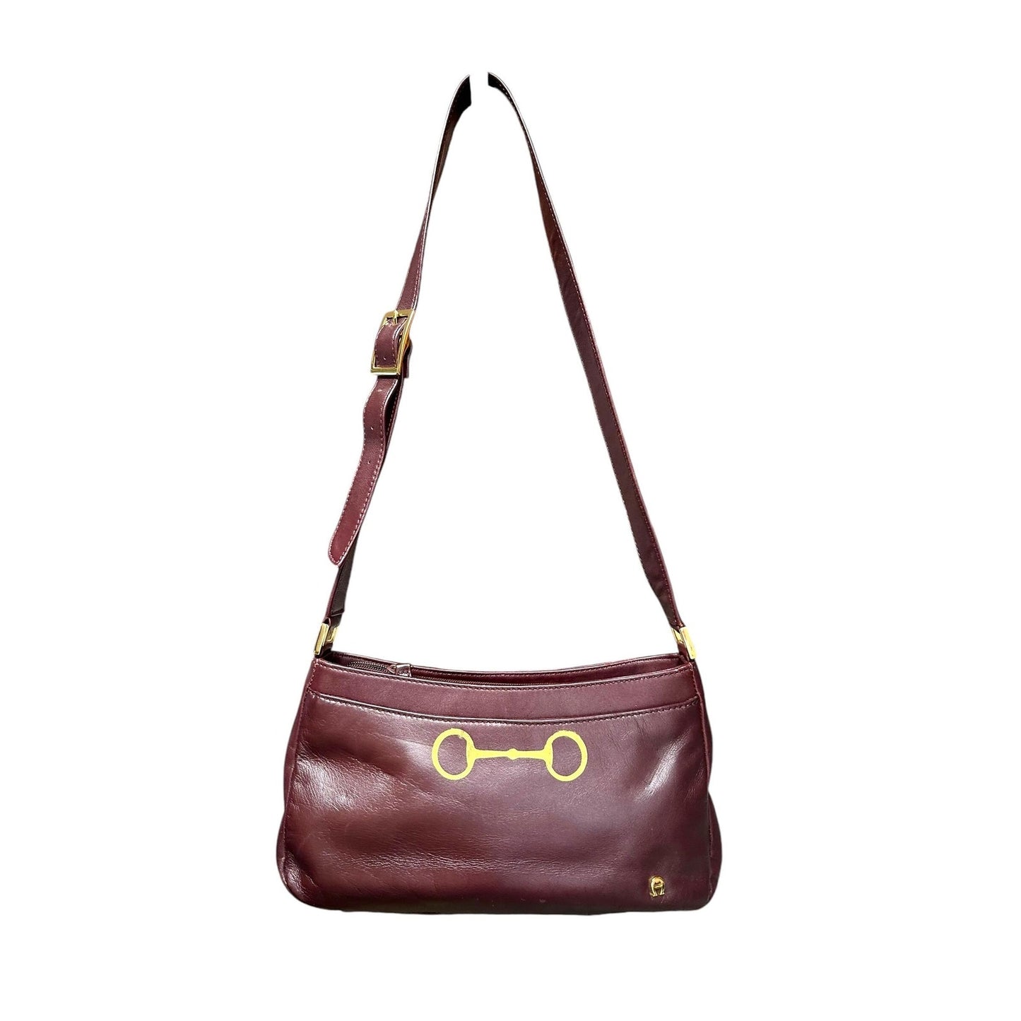 Etienne Aigner supple leather baguette with gold equestrian snaffle bit onlay. EUC and Upstyled