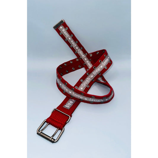 Live love laugh red and grey cargo belt, adjustable 49.5” 1.5”