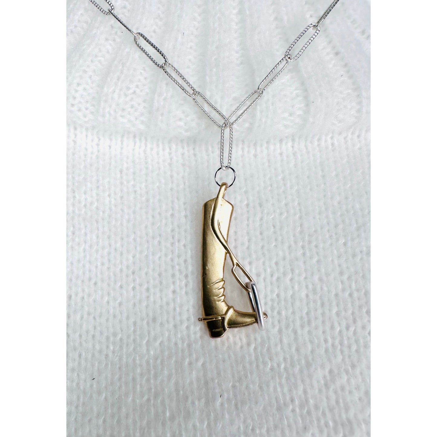 Handmade Equestrian Boot Necklace | Matte Gold & Silver | 16” Chain | Horse Lover Jewelry