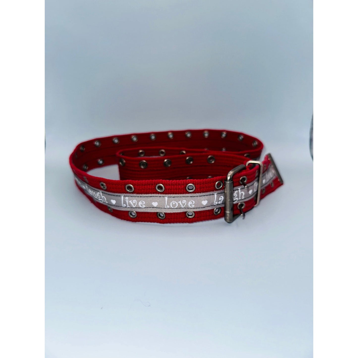 Live love laugh red and grey cargo belt, adjustable 49.5” 1.5”