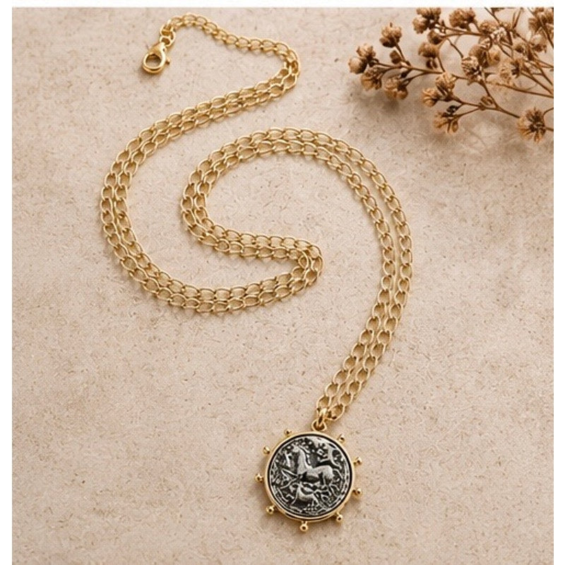 Equestrian Inspired Coin Pendant Necklace – 30” Adjustable Layering Chain