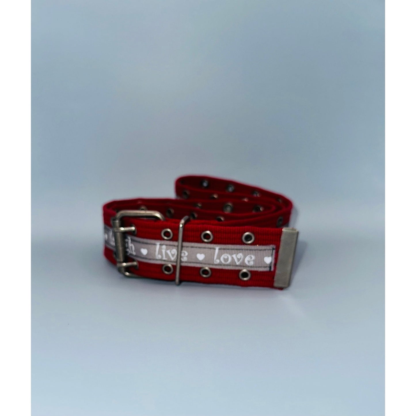 Live love laugh red and grey cargo belt, adjustable 49.5” 1.5”