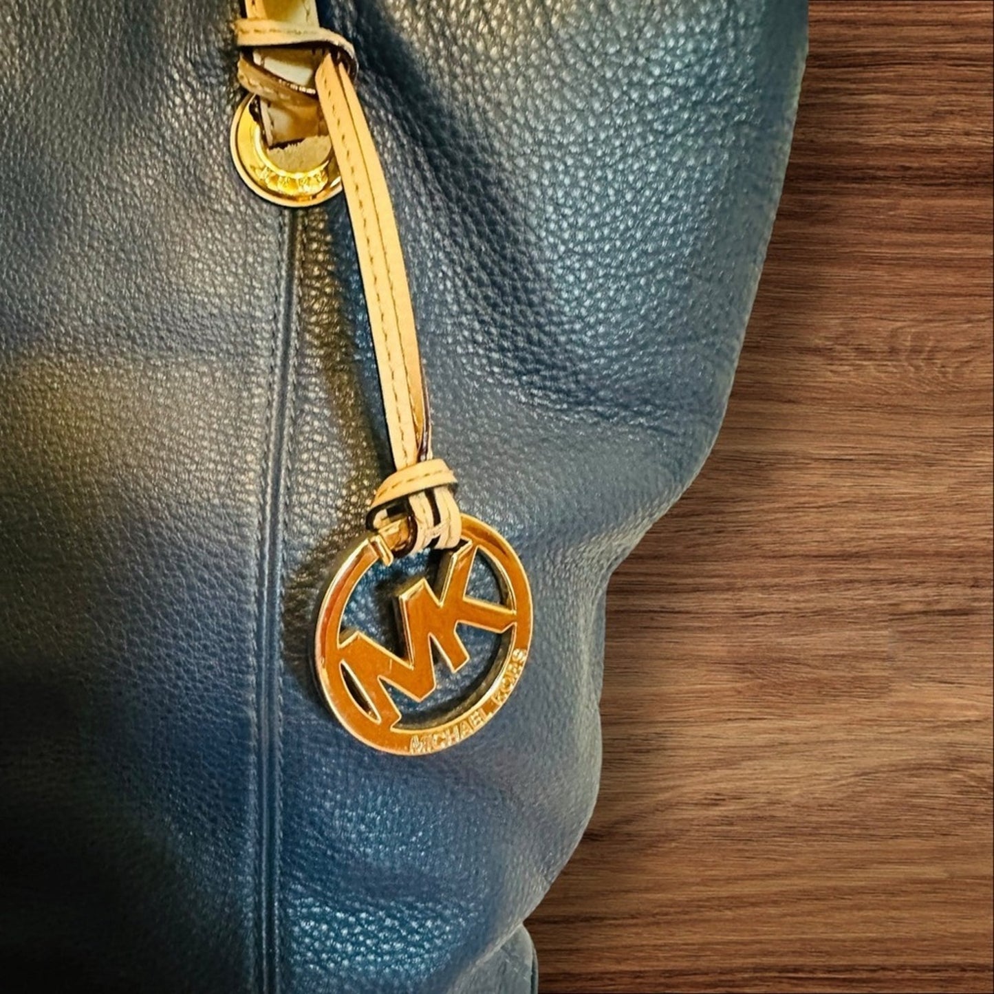 Michael Kors Blue and Tan Tote Bag with Signature Charm