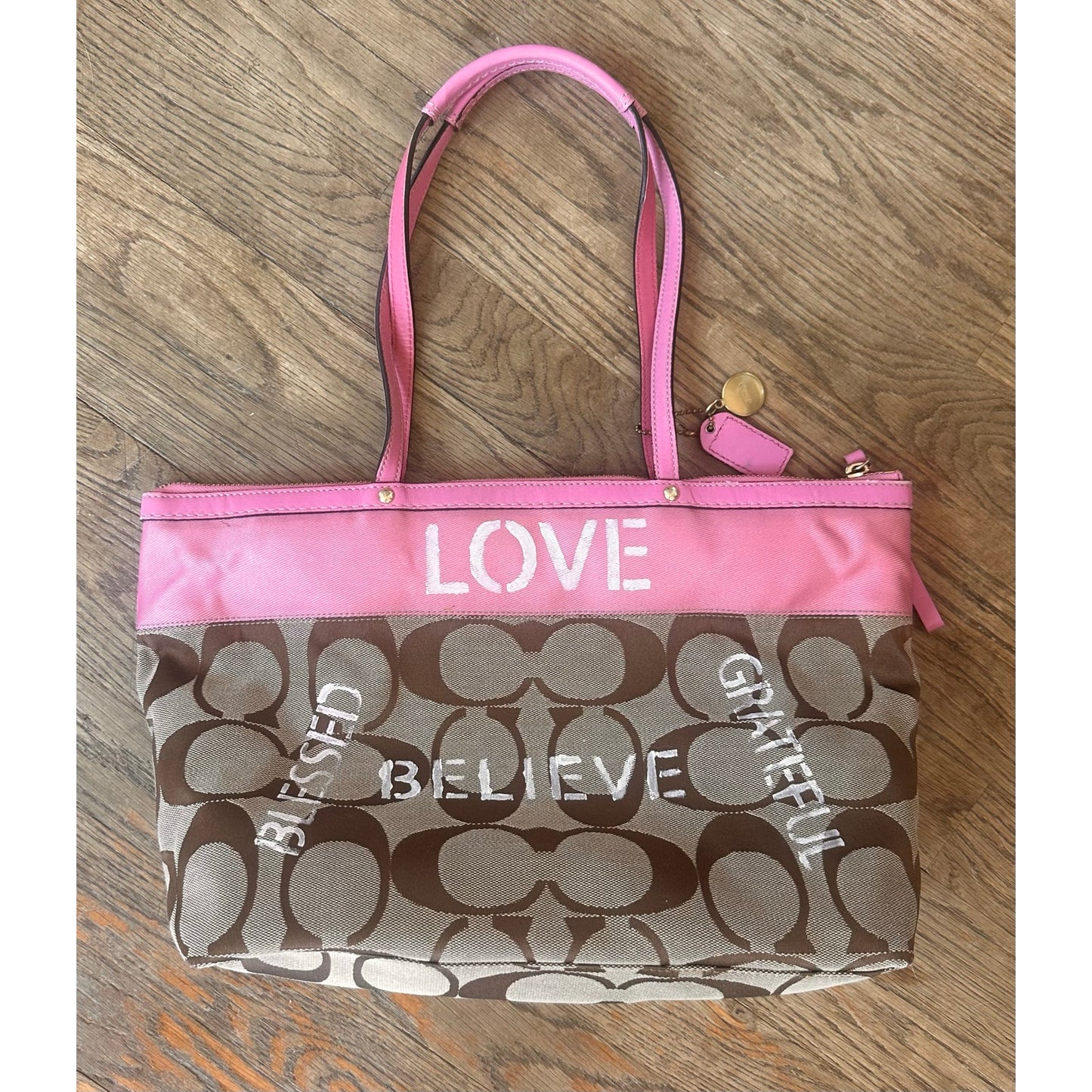 Upstyled Coach 11691 Pink Graphic Tote Hand Painted
