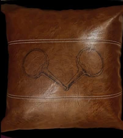 The Trifecta Collection of Boho Brown Faux Leather Throw Pillow with Snaffle Bit  and Hand Stitched 18 x 18