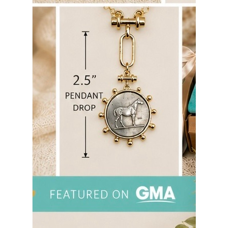 Horse Coin Necklace | French Inspired Pendant| Vintage Equestrian Statement