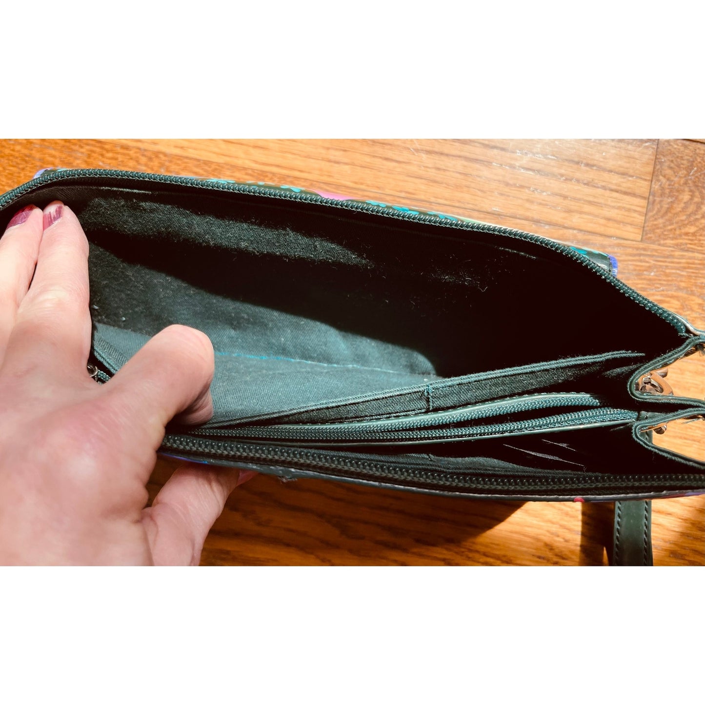 Talbots Genuine Leather heather green clutch hand painted one of a kind.