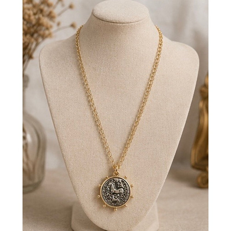 Equestrian Inspired Coin Pendant Necklace – 30” Adjustable Layering Chain