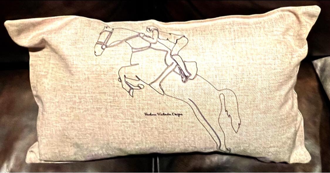 12 x 20 throw pillow linen cover only, horse motifs and simple over fences for the avid Hunter Jumper Equestrian.